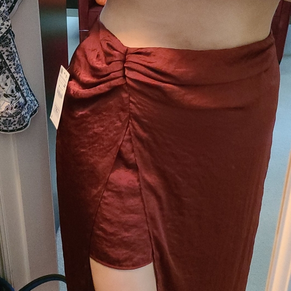 Burgundy Slit Silky Skirt - Picture 7 of 7